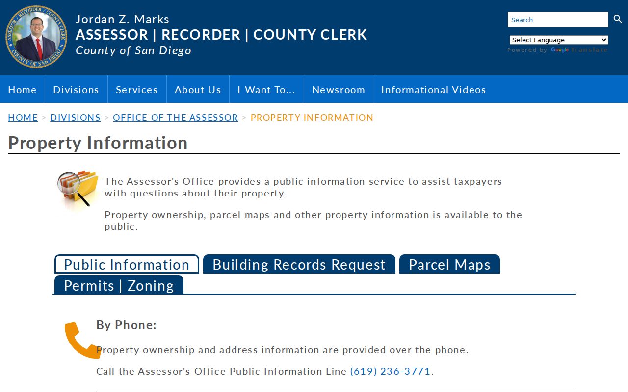 San Diego County residents directory Official Record Search and APN notice