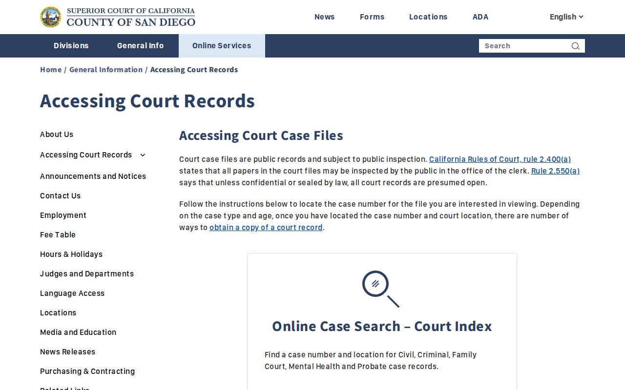 San Diego County residents directory court records access