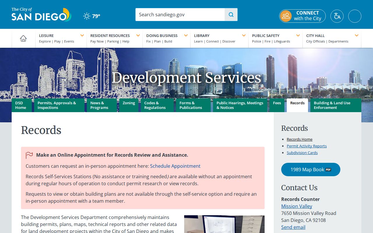 San Diego County street directory permit and plan records